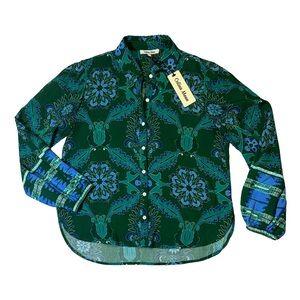 NEW Celina Moon women’s S Small green blue floral print viscose button up shirt